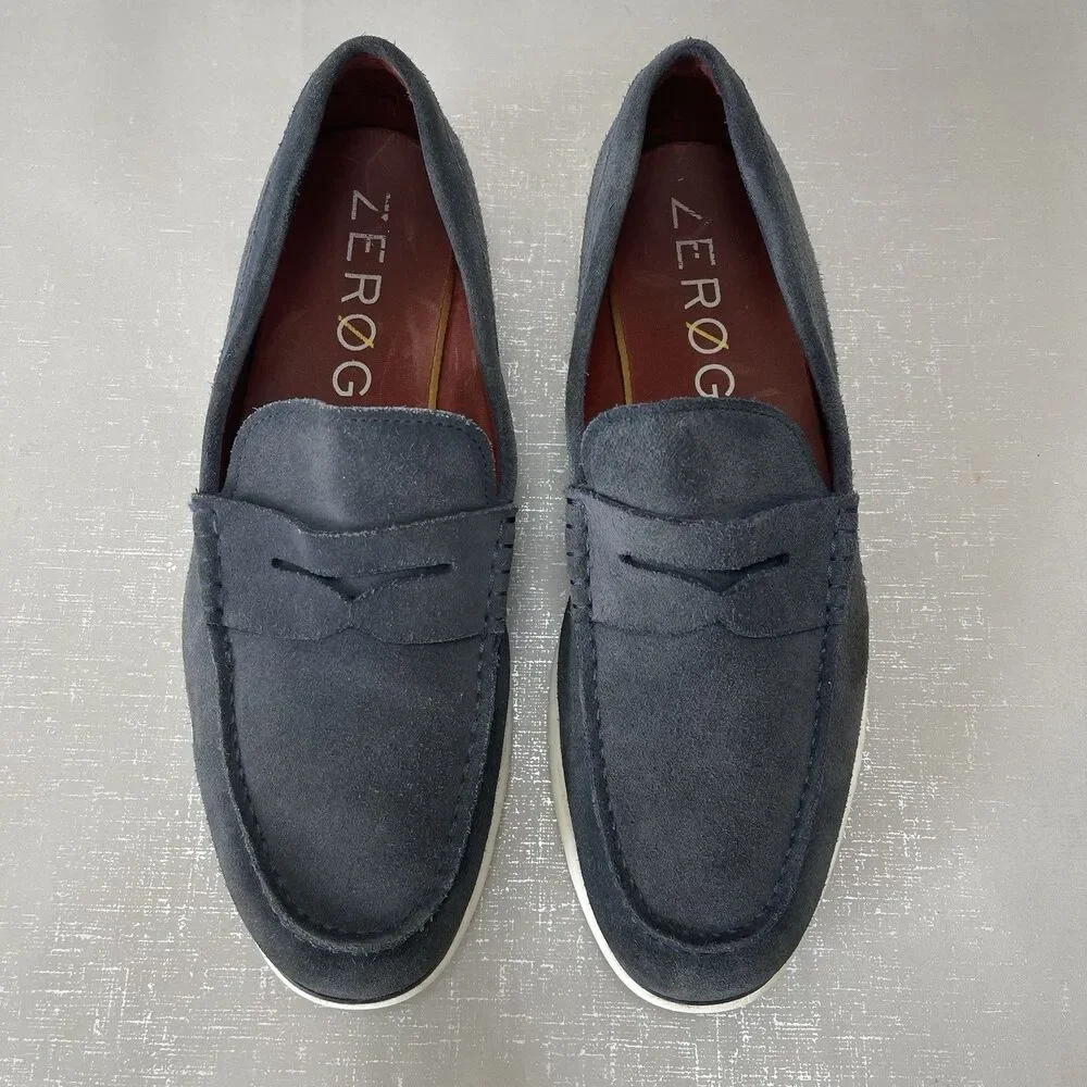 Cole Haan ZeroGrand Penny Loafers Navy Nubuck  Leather Size 11.5 M Preppy Casual